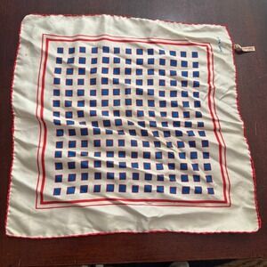 Vintage John Weitz Silk Pocket Square Made in Italy Red Blue Geometric 18.5"